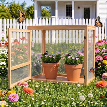 Bucherry Wooden Butterfly Habitat Cage Kit Monarch Caterpillar Enclosure with Mesh Tent & Wood Frame, Detachable Insect Observation House for Kids Outdoor Garden (20") - size: 20"