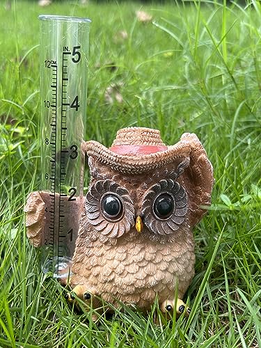 Rain Gauge with Owl Figurine Rain Collector Decorative Outdoor Owl Statue Decor Garden Statue, Weather Rainfall Gauge Analysis for Garden, Deck, Patio & Lawn