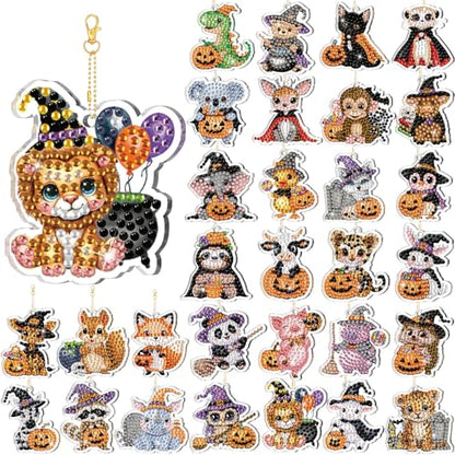 WILLBOND 30 Pcs Halloween Animal Diamond Art Painting Keychain Ornaments - color: Halloween Animal