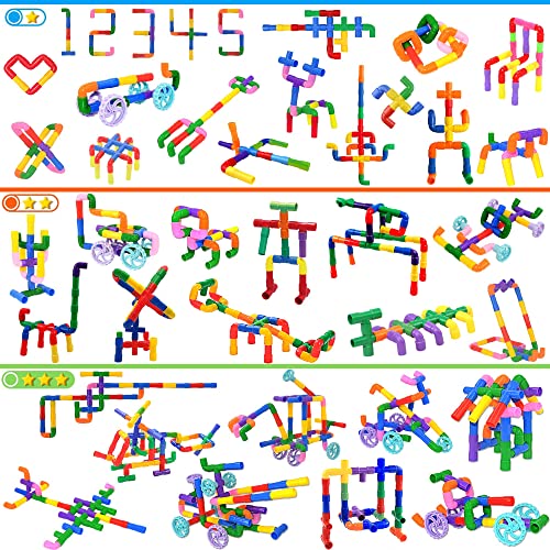 FUBAODA STEM Learning Pipe Tube Toys, Tube Locks Construction Building Blocks 96 Pcs - Multicolor Educational Building Blocks Set with Wheels& Spouts & Joints for Kids Ages 3+