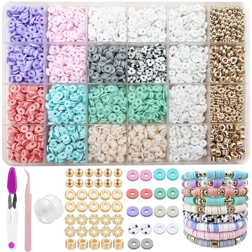 MIIIM Pastel Clay Beads Kit for Bracelets Making, Heishi Beads, Clay Charms and Gold Spacer for Jewelry Making, Friendship Bracelet Kit for Crafts, Concert, Raves, Gifts - color: Pastel