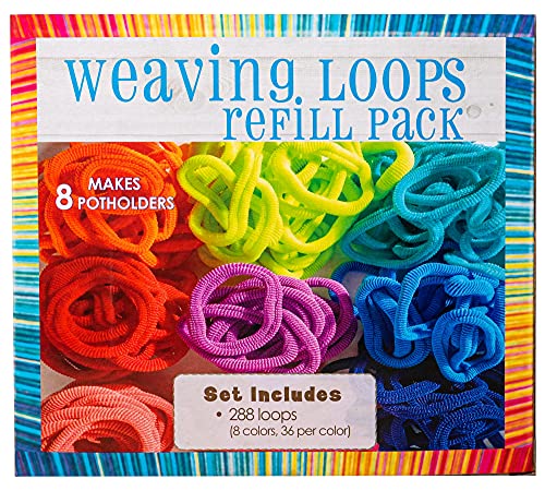 Hapinest Loom Bands Kit Potholder Weaving Loom Refill Loops, Loom Knitting Kit for Kids, Makes 8 Pot Holders 288 Loom Loops in 8 Colors, Potholder Loom Kit for Kids, Weaving Loom Kit Knitting Loom Kit