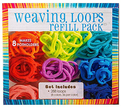 Hapinest Loom Bands Kit Potholder Weaving Loom Refill Loops, Loom Knitting Kit for Kids, Makes 8 Pot Holders 288 Loom Loops in 8 Colors, Potholder Loom Kit for Kids, Weaving Loom Kit Knitting Loom Kit