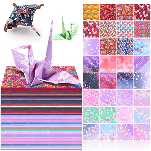 Lincia 1200 Pieces Origami Paper Kit Japanese Washi 6 Inch Square Double Sided Sheet 32 Vivid Colors Sakura Cherry Flowers Colors for Hand Crafts Project Creativity Scrapbook Paper Beginner