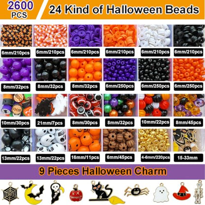 XBYzuzi 2600Pcs Halloween Beads for Bracelets Jewelry Making Kit, Orange Black White Purple alloween Polymer Clay Beads Pumpkin Evil Eye Skull Bead with Ghost Spider Charms for DIY Craft Earring - color: Black+White