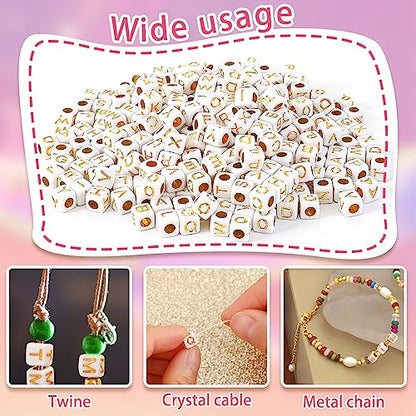 Augshy 1400pcs Square Acrylic Alphabet Beads Cube Letters Bead for Craft - color: Gold