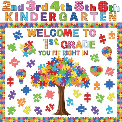 Motivational Bulletin Board Decoration Set Classroom Positive Inspirational Grade Decor Puzzle Pieces Cutouts for Chalkboards Welcome Back to School Home Wall (kindergarten，1st，2nd，3rd，4th，5th，6th) - style: Puzzle Pieces with Grade