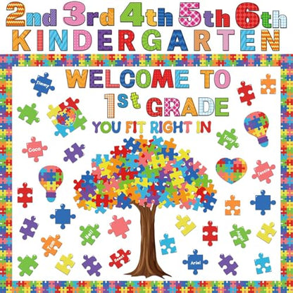 Motivational Bulletin Board Decoration Set Classroom Positive Inspirational Grade Decor Puzzle Pieces Cutouts for Chalkboards Welcome Back to School Home Wall (kindergarten，1st，2nd，3rd，4th，5th，6th) - style: Puzzle Pieces with Grade