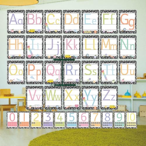 37 Pcs Composition ABC Alphabet for Classroom Wall ABC Posters and 0-10 Number Line Cards Letters for Composition Notebook Classroom (Composition ABC) - color: Composition Abc