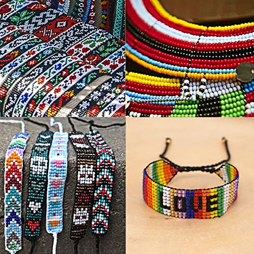 Frame Bead Loom Kit for Beaded Bracelets Earrings Belts Making, Include 17250 Seed Beads 3mm 18 Colors and 150 Meter Clear String, Beading Trays, Needles, with Instruction, DIY Boho Jewelry
