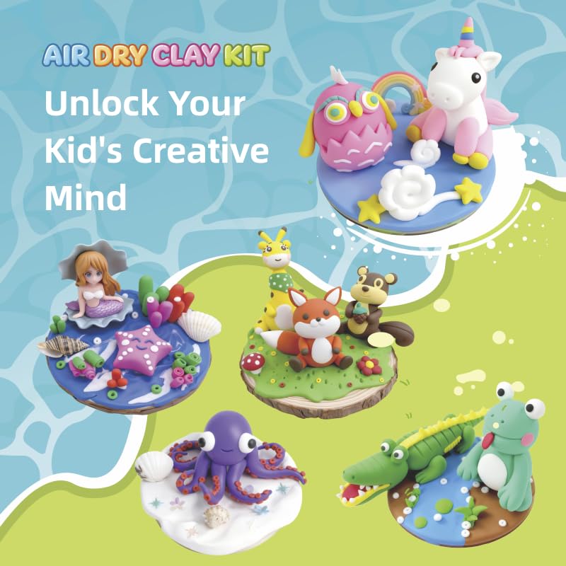 Air Dry Clay Kits for Kids,Animal & Ocean Theme,Modeling Clay for Kids, DIY Model Magic Clay with Sculpting Tools and Tutorials,20 Boxes Molding Clay,Ultra Light,Soft & Non-Sticky,Arts and Crafts Gift - color: Animal & Ocean Theme