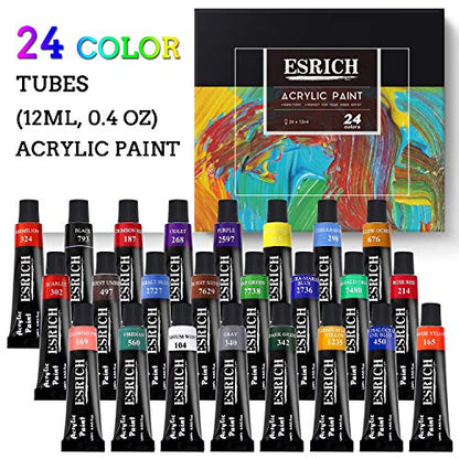 ESRICH Acrylic Paint Set, 46 Pcs Painting Supplies with Paint Brushes - color: 24 Color