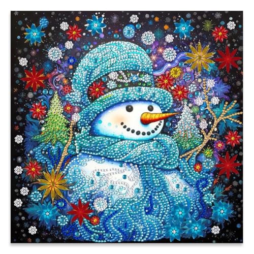 Special Shape Diamond Art Kits for Adults, 5D Diamond Painting Kits for Beginner, DIY Diamond Crystal Rhinestones Painting Kits for Home Wall Decor Gift Snowman Christmas 30x30cm/12x12in