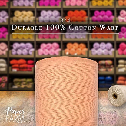 100% Cotton Loom Warp Thread (Peach), 8/4 Warp Yarn (800 Yards), Perfect for Weaving: Carpet, Tapestry, Rug, Blanket or Pattern - Warping Thread for Any Loom - color: Peach