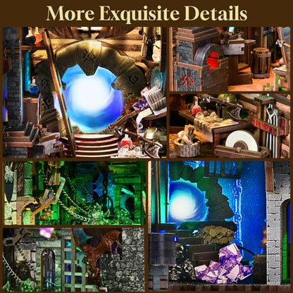 MiniCity Blade and Magic Book Nook Kit, DIY Wooden Miniature Scene with LED - color: Blade and Magic