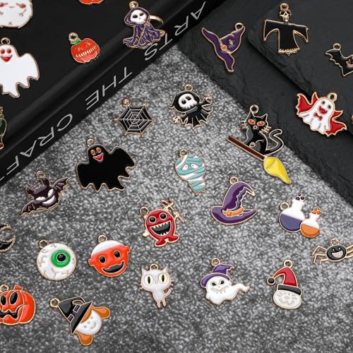 SANNIX 350Pcs Halloween Charms, Gold Enamel Charms Pumpkin Ghost - color: Halloween Color