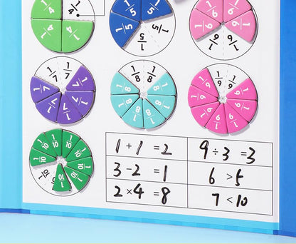 Magnetic Fraction Educational Puzzle, Magnetic Fraction Demonstration Book with Fraction Tiles & Circles, Fraction Manipulatives for Elementary School, Math Learning Skills for Kids