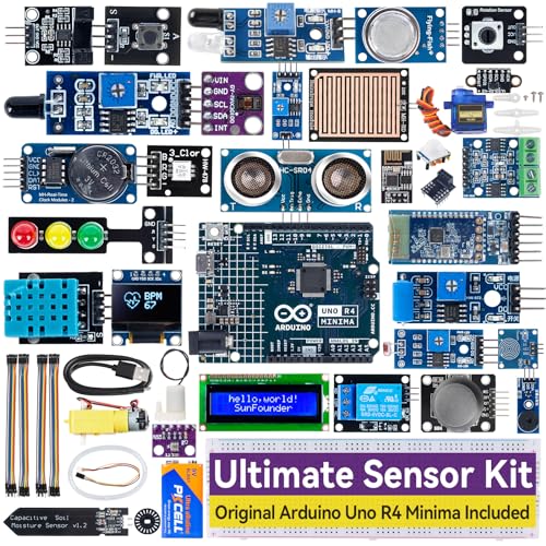 SunFounder Ultimate Sensor Kit with Original Arduino Uno R4 Minima, RoHS Compliant, Durable Sensors IoT ESP8266 IIC LCD1602 OLED, Online Tutorials & Video Courses for Beginners & Engineers