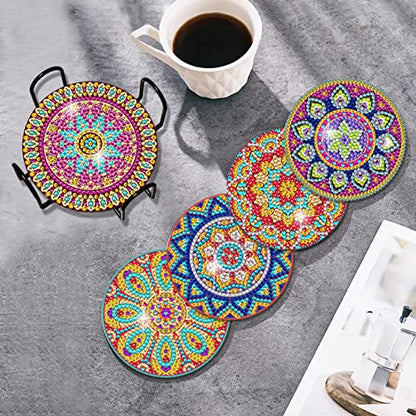 Vcekract 6 Pcs Mandala Diamond Art Coasters Kit for Adults - color: Mandala Coasters