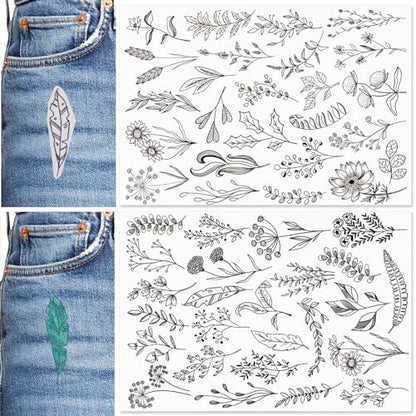 Patemby Embroidery Pattern Water Soluble Embroidery Stabilizers, Stick and Stitch Embroidery Paper Wash Away with Pre-Printed Pattern Designs Stencils Transfers for Hand Sewing Lover Beginner - color: Leaves