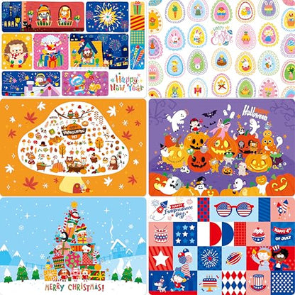 6 Pack Placemats for Kids, Non-Slip Washable Table Mats, Reusable Holiday Themed Dining Mats - Christmas, Halloween, Thanksgiving, Easter, Educational Placemats for Home, Classroom, Nursery - style: Holiday