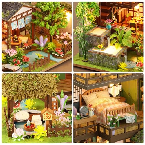 Dollhouse Kit, DIY Miniature House Kit w/LED for Adult, Courtyard