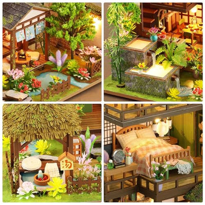Dollhouse Kit, DIY Miniature House Kit w/LED for Adult, Courtyard