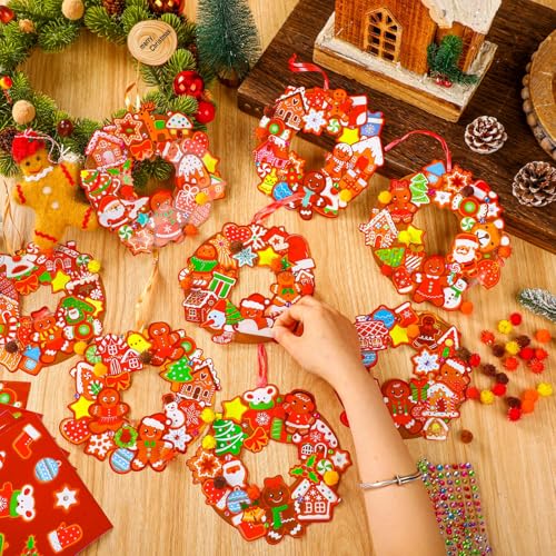 Hollowfly 48 Sets Christmas Wreath Craft Kits, Gingerbread DIY Ornaments - style: Gingerbread Man