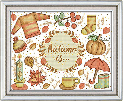 Howie's Needlepoint Cross Stitch Kits, 11CT Pre-Printed Pattern Needlepoint Kits, Full Range of Stamped Starter Kits (Autumn Impression, 15 x 11.4 Inch) - color: Autumn Impression