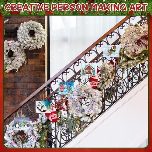COCHIE 10 Pieces Large Christmas Unfinished Wood Crafts to Paint for Adults, Bulk Winter Predrilled Wooden Ornaments for Painting, Peppermint Candy House Paintable Wood Slices Craft Supplies - color: XMAS B