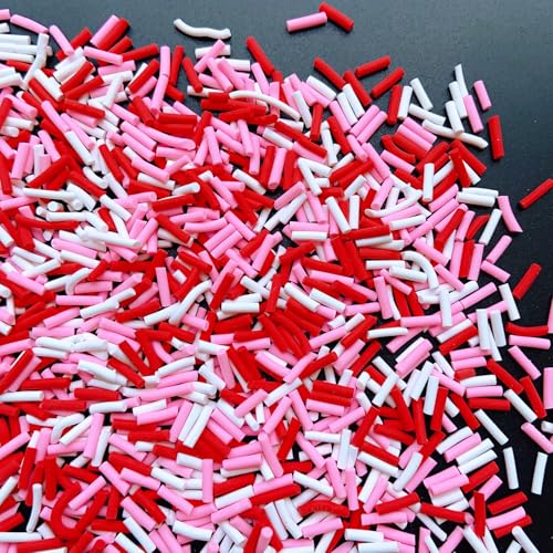 50g Fake Sprinkles Non-edible Polymer Clay Sprinkles Resin Sprinkles Fake Candy Sprinkles Faux Sprinkles for DIY Crafts Nail Art Cake Phone Case(19-Red+Pink） - color: 29-Red+Pink