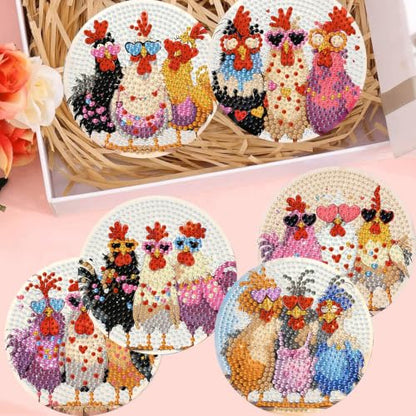 Zythron 8 Pack Diamond Art Coasters,Chicken Diamond Painting Coasters Kits - color: Three Chickens Coasters