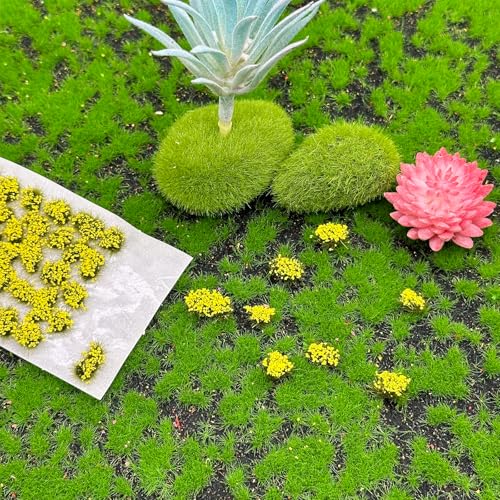 Flower Cluster Grass Tufts Flower Vegetation Groups Miniature Static Scenery Model for DIY Architecture Building Model Railway Train Diorama Garden Scenery Landscape Layout, Yellow