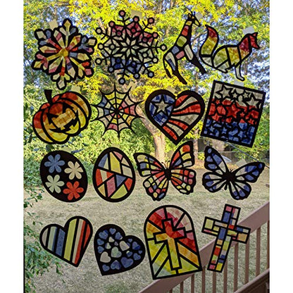 VHALE Suncatchers Craft 3 Sets (9 Cutouts) w Tissue Papers Stained Glass Effect Paper Sun Catcher Kit, Window Art, Classroom Crafts, Creative Art Projects, Kids Party Favors (Snowflake) - style: Snowflake