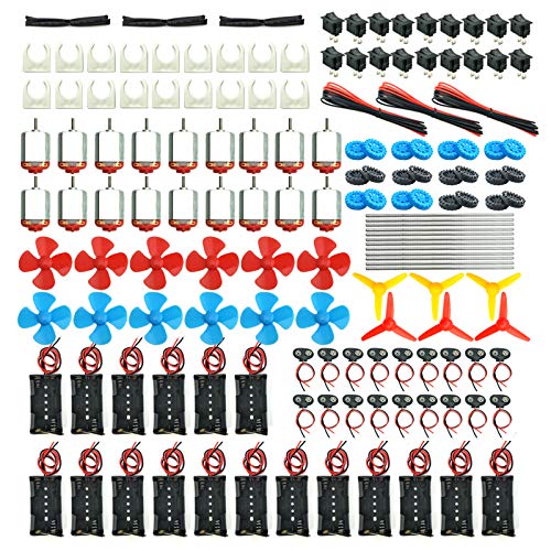 18 Set DC Motors Kit, Mini Electric Hobby Motor 3V -12V 25000 RPM Strong Magnetic with Shaft Propeller, 2 x AA Battery Holder,9V Battery Clip Connector,Plastic Wheels for DIY Science Projects