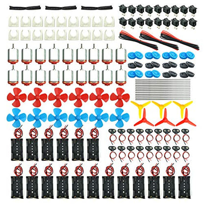 18 Set DC Motors Kit, Mini Electric Hobby Motor 3V -12V 25000 RPM Strong Magnetic with Shaft Propeller, 2 x AA Battery Holder,9V Battery Clip Connector,Plastic Wheels for DIY Science Projects