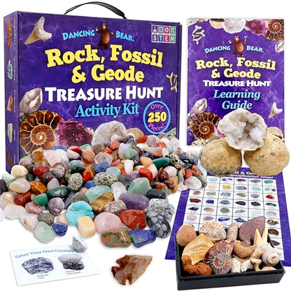 DANCING BEAR Geology Fossil Bundle – 2 STEM Activity Kits: Rock, Mineral & Geodes and Fossil Sorting Activity