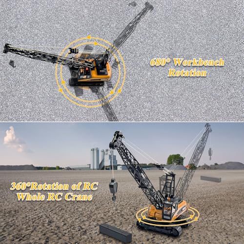 Remote Control Tower Crane Die Cast Truck Hoist Dragline 1:14 Scale 2.4GHz Remote Control Engineering Lift Model Truck Crawler Loader Excavator Bulldozer Construction Toy for Boys & Girls