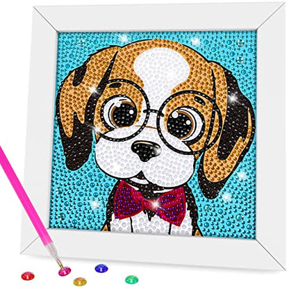 QEUOYSS Diamond Art Kit for Kids with Wooden Frame Art and Crafts for Kids Ages 6-8 -10-12 Easy to DIY Diamond Art for Kid and Adult Beginners Home Wall Decoration (Cute Dog) - style: Cute dog