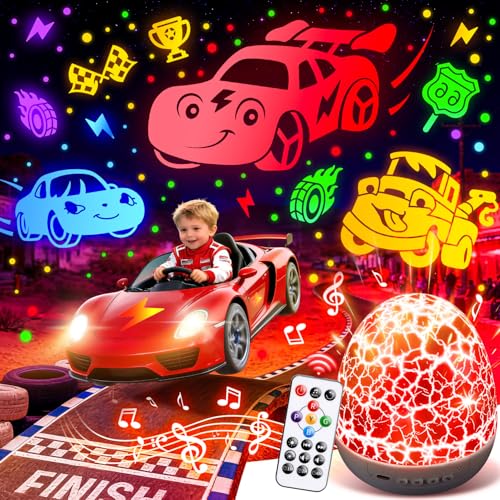 PIKOY Cars Toy Projector, 6 HD Films Kids Night Light, 15 Sounds Egg Light - color: Cars