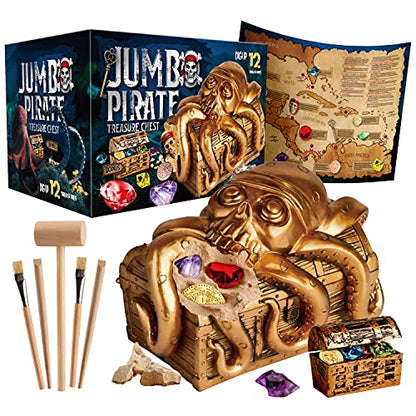 Jumbo Pirate Dig Kit - 12 Treasures, Gems&Coins, Pirate Toys for Kids Gift - style: Jumbo Pirate Dig Kit