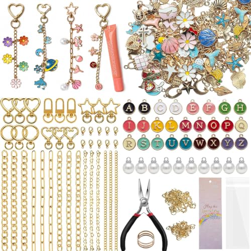 408 PCS Lip Gloss Keychain Making Kit, DIY Bag Charm Kit with 136 Charms - color: Gold-408