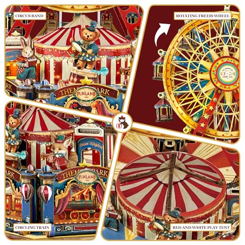 3D Wooden Puzzle Ferris Wheel DIY Miniature House Kit Music Box - color: Century Ferris Wheel