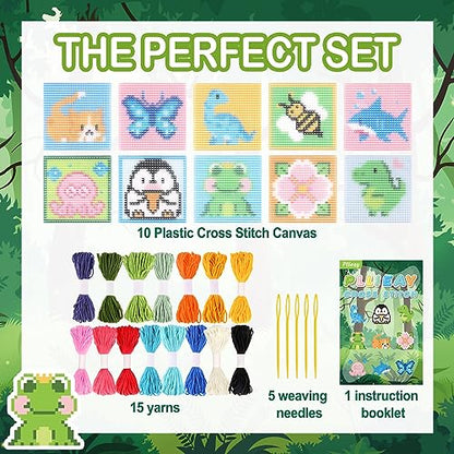 Pllieay 10-in-1 Cross Stitch Beginner Kit for Kids, Embroidery Kit - size: Animals