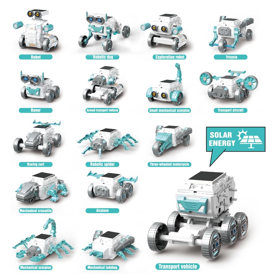 Solar Robot Kit 16 in 1 for Kids Ages 8-12, STEM Science Building Toys, DIY Educational Solar Powered Robot Toy, Engineering Learning Construction Set, Birthday Gifts for Boys Girls