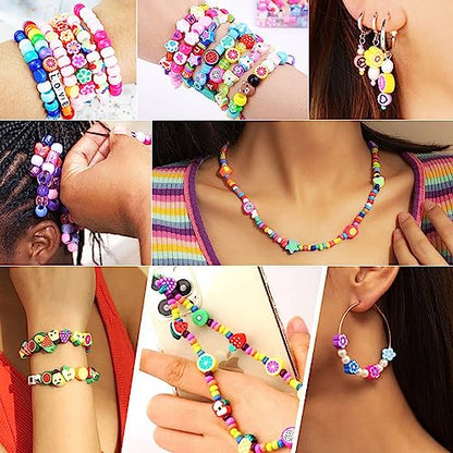 1000PCS Polymer Clay Beads Bracelet Making kit, 24 Style Cute Fun Beads Flower Animal Rainbow Eye Charms for Jewelry Necklace Earring Making DIY Accessories for Women Girls - color: B1#Style 2