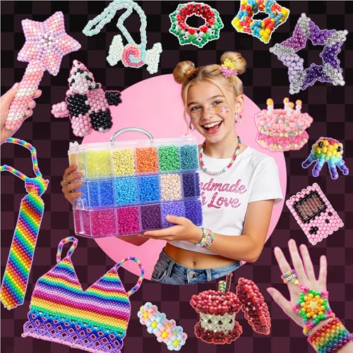 Simetufy 14000Pcs Pony Beads Bulk, 30 Colors 6x9 Kandi Beads for Bracelet - color: 30 Colors - 14000 Pcs