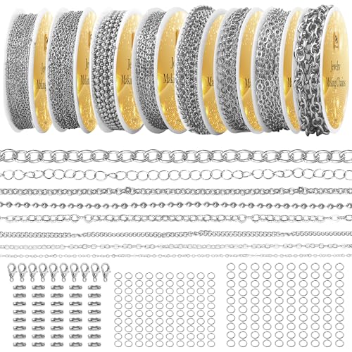 PP OPOUNT Silver Necklace Chains for Jewelry Making, 62.3 Feet 8 Rolls - color: Silver, size: 8 Rolls
