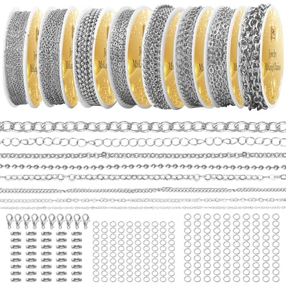 PP OPOUNT Silver Necklace Chains for Jewelry Making, 62.3 Feet 8 Rolls - color: Silver, size: 8 Rolls