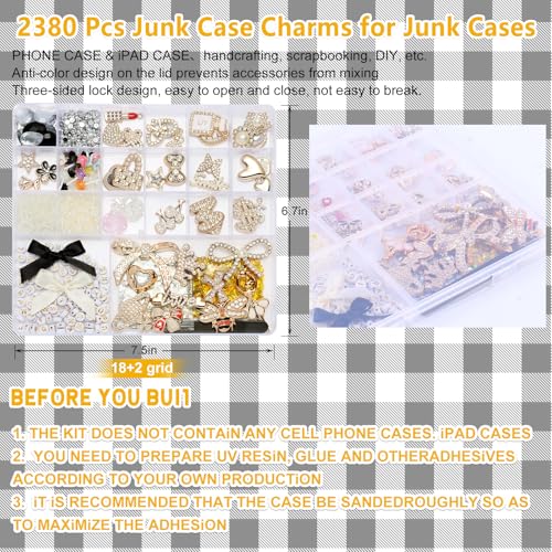 EIiovcnya 2380 Pcs Junk Case Charms Kit - DIY Phone Charms & Nail Art - color: Golden tones